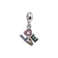 Silver metal charm pendant featuring colorful rhinestones spelling love for DIY bracelets. - Silver LOVE Charm