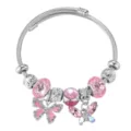 Bracciale rigido estensibile in acciaio inossidabile con charm farfalla in strass rosa donna. - 6CM di diametro / Rosa
