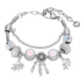 Bracciale con ciondoli in argento con perle opale, acchiappasogni e ciondoli a foglia per fai-da-te. - Catena di estensione 17CM+5CM / Bianco Opale
