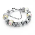 Bracciale con ciondoli argento stile europeo perline vetro floreale cristalli donna - 18cm / Bianco