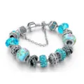 Bracciale con ciondoli stile Pandora in argento con perline di cristallo blu variante - 18cm / Blu Lago