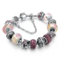 Bracciale con charms in argento e perle di vetro cristallo rosa gioielli diy per donna - 18cm / Rosa