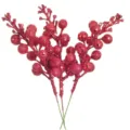 Christmas red glitter berry branches DIY floral accessories fake fruit stems for holiday decoration - Red