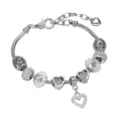 Bracciale charms argento catena serpente DIY con perline cuore cristallo e strass - 16cm+5cm