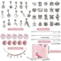 Kit per braccialetti con ciondoli rosa 48 pezzi perline in lega con scatola regalo - Stile 1