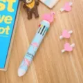 Süßer Flamingo Mehrfarben Kugelschreiber zehn Farben Cartoon Schüler Druck Stift - Flamingo - Blauer Stab Roter Kopf