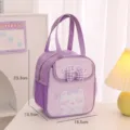 Purple insulated lunch bag for students with cute cat pattern, portable large capacity tote. - Purple