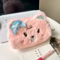 Süßes rosa Plüsch Bär Federmäppchen kawaii ästhetische Schreibwaren Tasche Schüler - Bär mit Schleife / Rosa