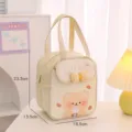 Cute bear insulated lunch bag, large capacity portable meal container for students and daily use. - Off White