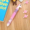 Joli stylo bille 10 couleurs licorne pour étudiants, stylo multicoque à pression kawaii. - Licorne-Rose