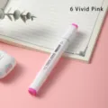 Single white square barrel alcohol marker pen, dual-tip vivid pink art marker for drawing sketching. - 6 Vivid Pink