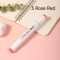 White barrel dual-tip alcohol marker pen with fine and broad chisel nibs for art drawing. - Rose Red 3