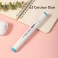 Single white barrel alcohol marker pen, 6th gen dual head cerulean blue for drawing design. - 63 Cerulean Blue