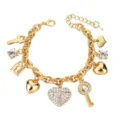 Bracciale con ciondoli oro cuore chiave lucchetto e strass gioielli moda donna - Oro Elettroforetico