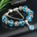 Bracciale con ciondoli in cristallo blu catena serpente argento gioiello elegante - Blu-18CM