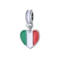 Charm a cuore in argento con smalto bandiera italiana, compatibile per bracciali e collane. - Bandiera dell'Italia