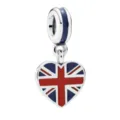 Silver Union Jack heart charm pendant for DIY bracelets and necklaces, enamel finish. - UK Flag
