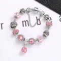Bracciale con ciondoli in argento con perline di cristallo rosa, gioielli strass DIY. - 18cm / Rosa