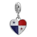 Panama Flag Heart Charm Silver Enamel Dangle Bead Fit DIY Bracelet Necklace Accessory - Panama Flag