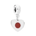 Silver heart charm pendant with red dot white enamel design for DIY bracelet and necklace jewelry - Japan Flag