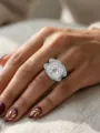 Elegant sterling silver ring featuring a sparkling central diamond and intricate halo setting. - Size 6 / Geometric Flower Style (KYT048) / Silver White