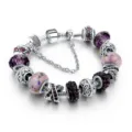 Wunderschönes lila Kristall europäisches Bettelarmband DIY silberne Mode Schmuck Damen. - Violett