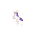 Ciondolo unicorno in smalto e lega dorata con criniera viola per collana o braccialetto DIY. - Unicorno / 1 Pezzo (21x13mm) / Viola