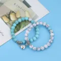 Set bracciali di perle in pietra naturale coppia magnete turchese bianco variante - Turchese Bianco + Turchese Verde