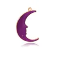 Purple enamel crescent moon face pendant charm with gold trim for DIY jewelry making accessories. - Large Moon