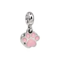 Ciondolo in argento con zampetta smaltata rosa e base a cuore per bracciali componibili. - Impronta di zampa rosa