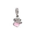 Silver turtle heart charm for DIY bracelet, sparkling cubic zirconia and pink enamel design. - Pink Heart Bear Pendant