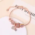 Bracciale con ciondoli DIY in oro rosa con cuori e ruota panoramica, gioiello elegante. - 17cm / Serie Ruota Panoramica