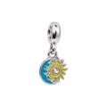 Silver sun and moon charm pendant with blue and yellow enamel DIY bracelet accessory - Silver Sun and Moon Charm