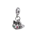 Silver cat dangle charm bead for European snake chain bracelets, enamel kitten jewelry. - Silver Cat