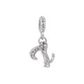 Silver cat and crescent moon charm pendant, perfect for European style bracelets. - Curved Tail Kitten