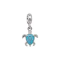 Blue enamel sea turtle dangle charm for DIY bracelets, sparkling alloy jewelry bead. - Silver Blue Sea Turtle Pendant