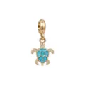 Gold-plated ocean turtle charm with blue glitter enamel and sparkling cubic zirconia stones. - Gold Blue Sea Turtle Pendant