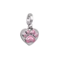 Silver heart charm with pink enamel paw print, perfectly compatible with DIY charm bracelets. - Pink Paw Print Heart Pendant