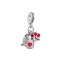 Silver alloy cat dog charm with red heart paw print fish bone for DIY charm bracelet. - Fish Bone Paw Print
