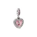 Silver heart charm pendant for DIY bracelet, pink enamel and cubic zirconia inlay design. - Heart Lock Pendant