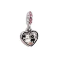 Silver heart charm pendant with pink crystals and cute black and white cats for bracelet jewelry - Heart Black White Cat
