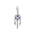 Perlina ciondolo acchiappasogni piuma argentata con cristalli blu per braccialetto DIY. - Argento Diamante Blu Acchiappasogni