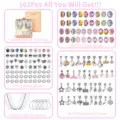 Kit per braccialetti con ciondoli DIY per bambini 162pz con portagioie, perline e ciondoli. - Set Scatola Regalo Unicorno / Set da 162 Pezzi / Rosa Multicolore
