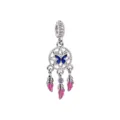 Charm acchiappasogni in argento con farfalla blu e piuma rosa per braccialetto fai da te. - Argento Farfalla Piuma Rosa Acchiappasogni