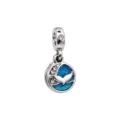 Ocean style whale tail charm pendant, blue gradient enamel and crystal alloy DIY bracelet bead. - Silver Base Whale Tail Pendant
