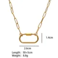 Gold paperclip chain necklace with carabiner lock pendant, length 50+5cm, weight 8.8g. - Carabiner Paperclip Chain