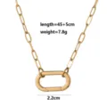 Gold paperclip chain necklace with carabiner lock pendant, length 45+5cm, lightweight design. - Spring Clasp Paperclip Chain