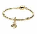 Bracciale a maglia serpente dorata con un ciondolo ad ape elegante perla e strass. - 16cm / 011