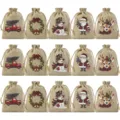 Christmas burlap gift bags with drawstring, rustic jute candy bags for holiday party decor. - 15 Pieces/Pack / 10x15cm