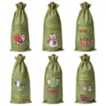 Christmas burlap wine bottle bag festive holiday gift packaging with drawstring pouch - Army Green 6 Styles Set 1